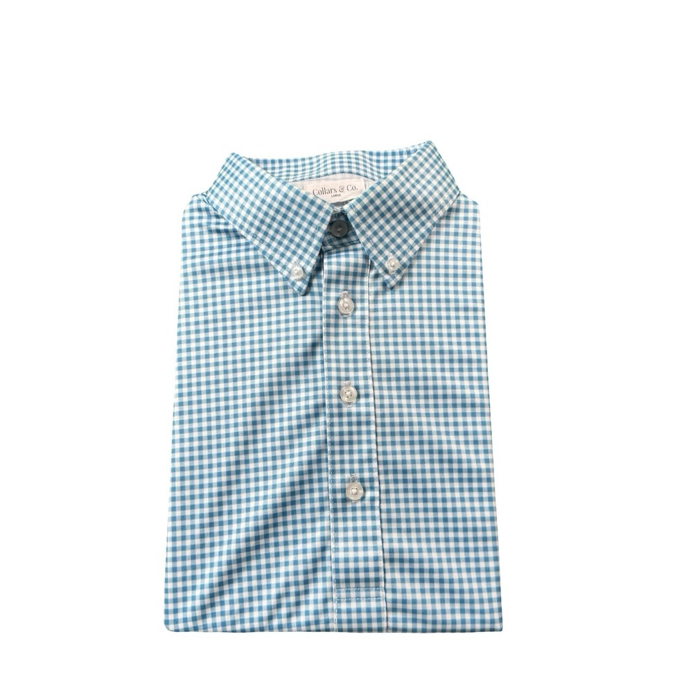 Collars & Co. Blue White Checked Dress Collar Mens Performance Polo Size Large